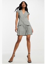 ASOS V-Neck Gray Sleeveless Dress with Side Pleats