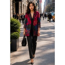 Chico's Womans Sz 1 8-10 Blazer Occasion Topper Floral Evening Coat Red