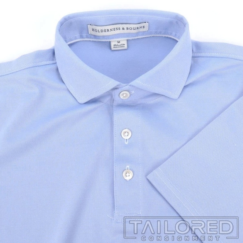 HOLDERNESS & BOURNE Solid Blue Polyester Mens Cas… - image 1
