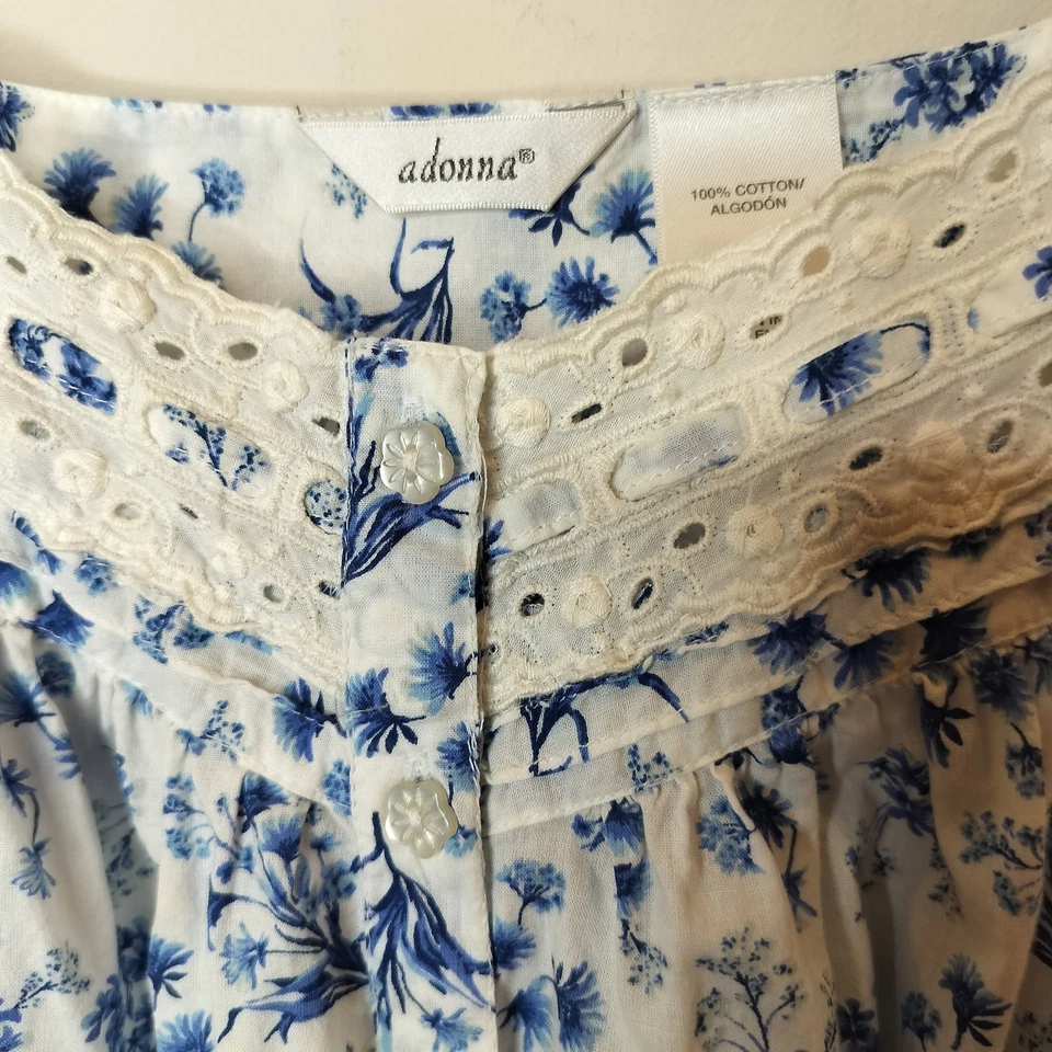 Adonna Floral Cotton Nightgown Womens Small Eyelet Lace Trim Sleeveless - Image 3 of 4