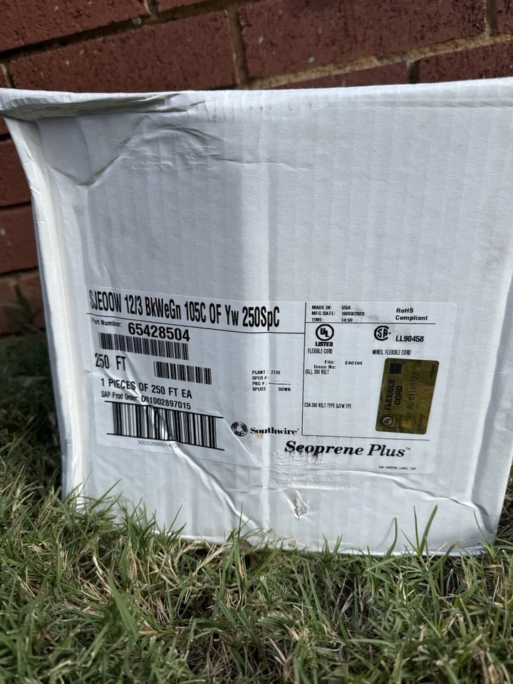 SJEOOW 12/3 BkWeGn 105C 0F Yw 250SpC Portable Cable Yellow 250 ft. - Image 2 of 2