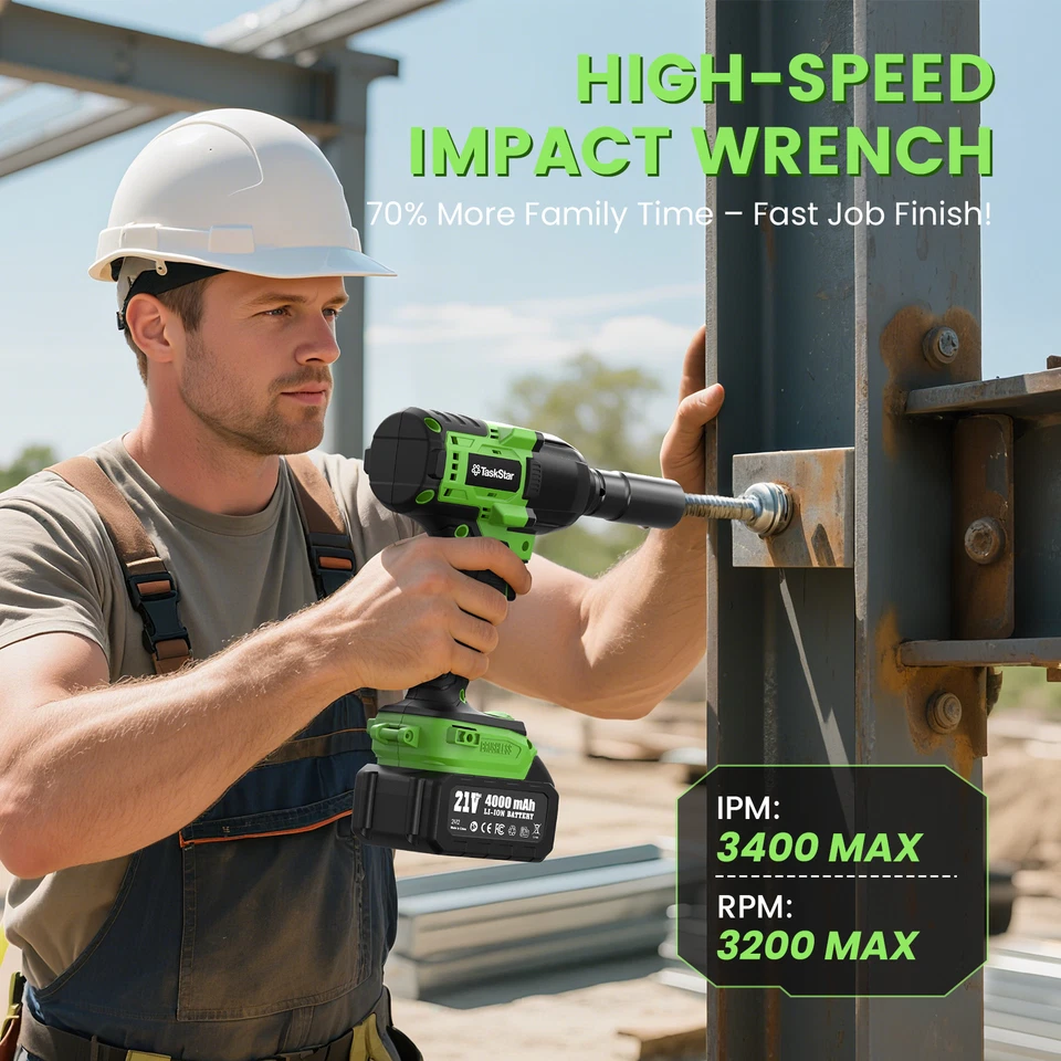 TaskStar 1000N.m (738ft-lbs) 1/2" Cordless Impact Wrench 2x 4000mah Fast Charge Foto 4 de 4