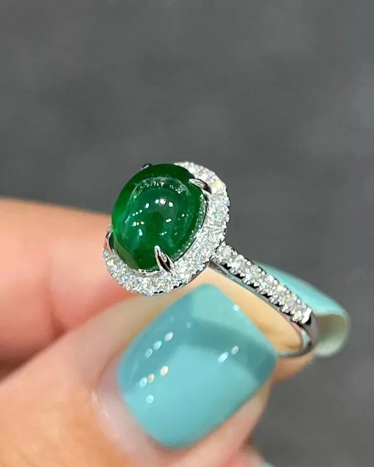 Anillo de compromiso de diamantes y tsavorita granate verde natural de 3,70 quilates platino 950 Foto 3 de 4