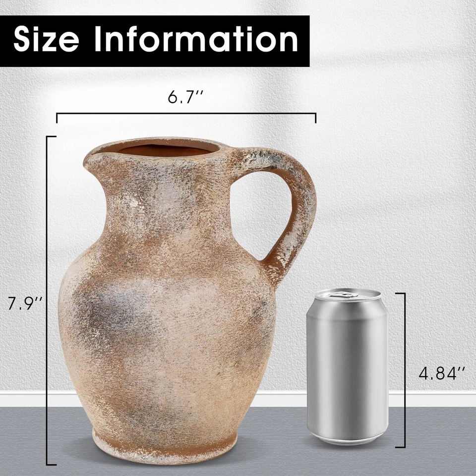 Ceramic Rustic Farmhouse Vase with Handle, Terracotta Vase, Minimalist Decora... - Image 4 of 4