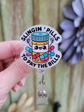 Pharmacy Tech Nurse Hospital Funny Acrylic Badge Reel Medical Retractable Swivel