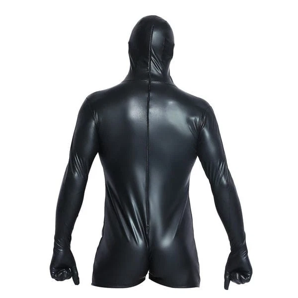 Men’s Genuine Leather Full Body Zentai Suit – Black Real Leather Catsuit with Ho - Image 2 of 4