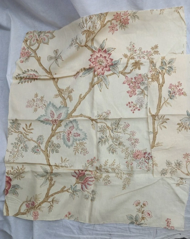 Lewis + Wood Indienne Document pink blue natural fabric remnants x3 31"x26" - Image 4 of 4