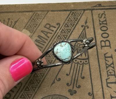 Vintage Sterling Silver Navajo Native American Turquoise Child s Cuff Bracelet