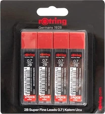 Rotring Super Fine Polymer Lead (2B) - 0.7mm - 96 pc (4 Tubes x 24) Pen Refills