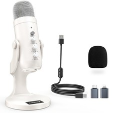 Podcast Microphone for iPhone, PC Android - Noise Cancelling, Gain Knob, Mute