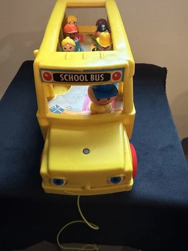 Vintage Fisher Price School Bus #192 Little People Vintage Pull Toy