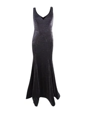 Xscape Women's Metallic Trumpet Gown (4, Black/Silver)