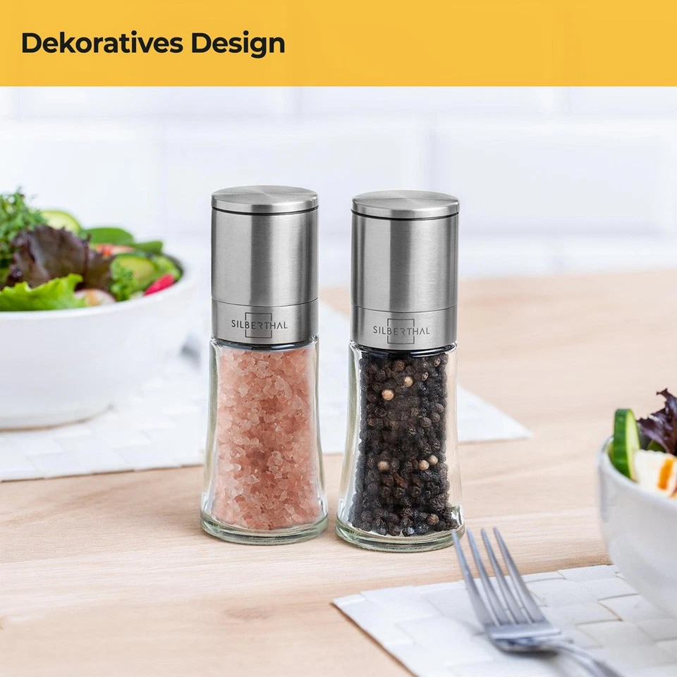 Gewürzmühle Set Pfeffermühle Salzmühle SILBERTHAL Edelstahl Keramik Glas Küche - Bild 4 von 4