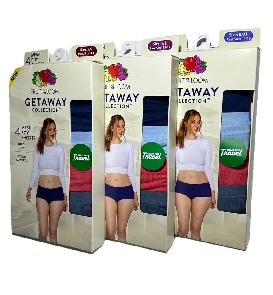 Fruit Of The Loom Ladies 4 Pack Mesh Boy Shorts Getaway Collection Size S, 2XL - Image 2 of 4