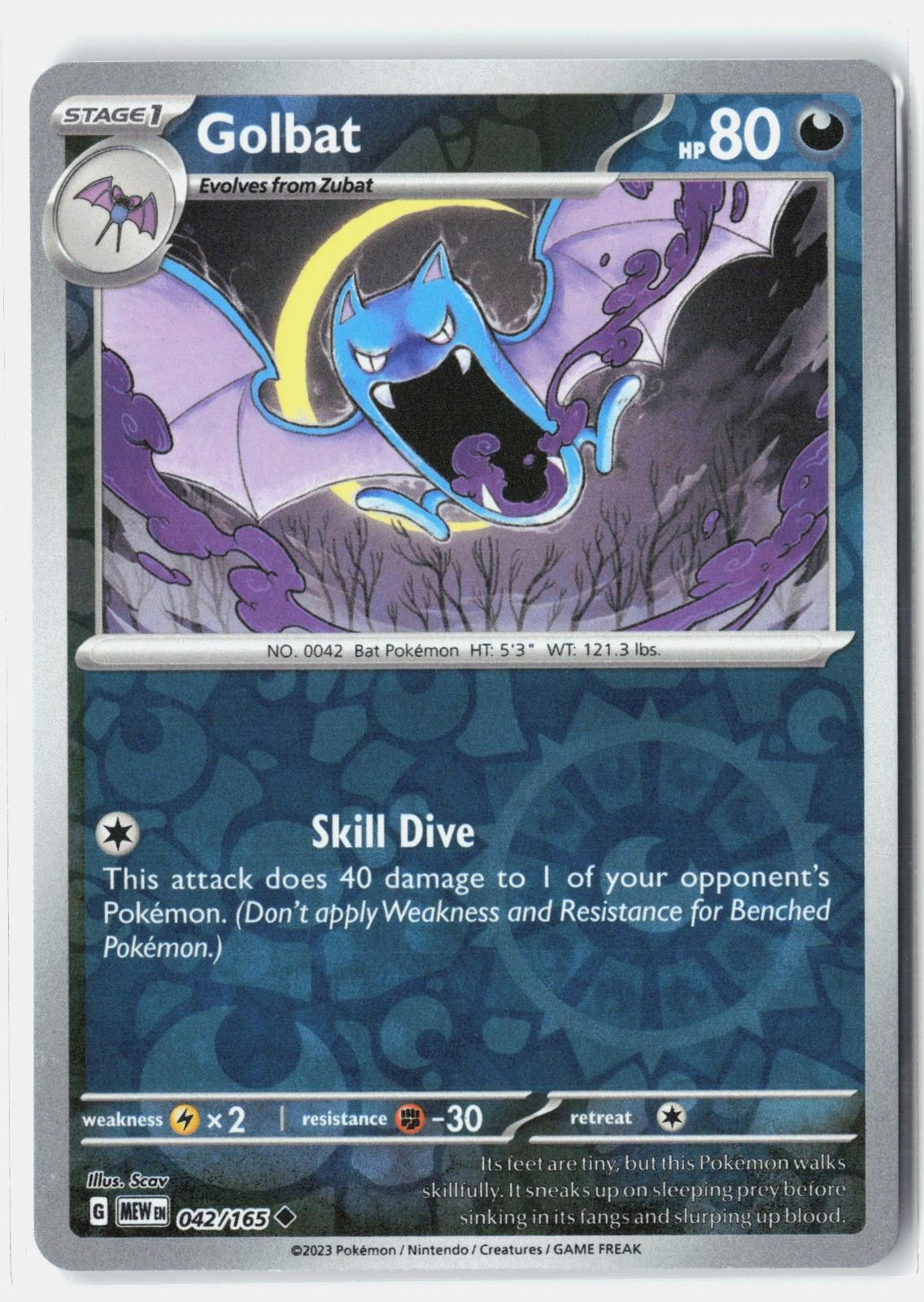 Golbat 042/165 Uncommon 151 Pokemon Reverse Holo Near Mint Scav