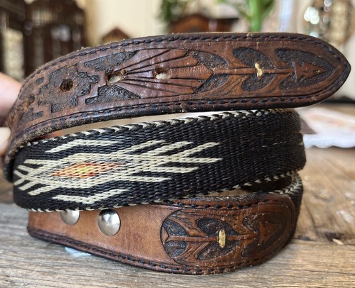 Hitched Horsehair Handmade Belt Rare Cowboy Western Wear Tooled Leather Billets