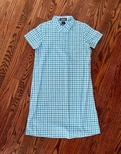 Lands' End Girls NEW 12 14 Blue plaid collar shirt dress Vintage