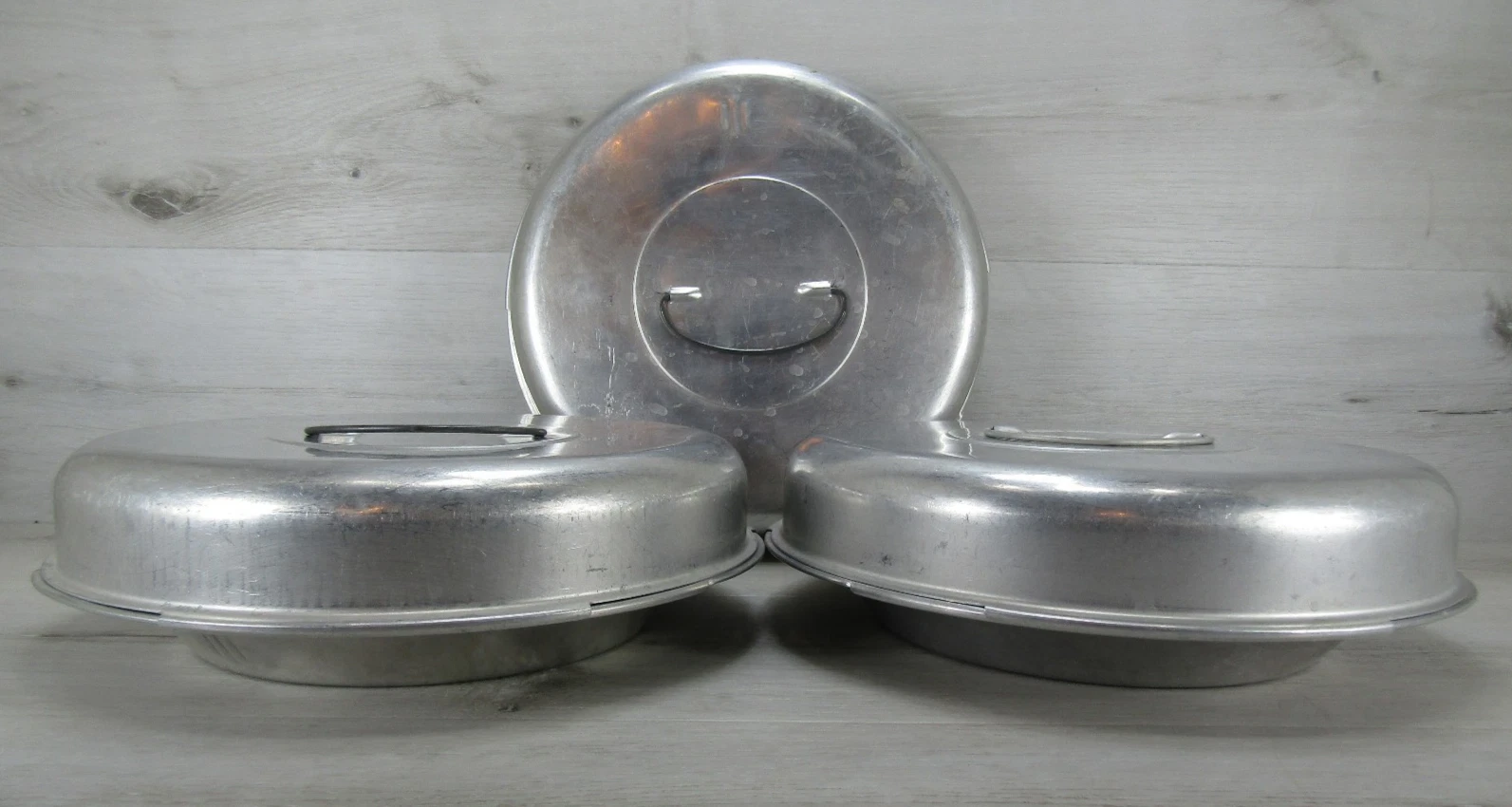 Vintage 9” Pie Pan Carrier Dish Plate Aluminum Twist To Lock Saver MCM Lot of 3