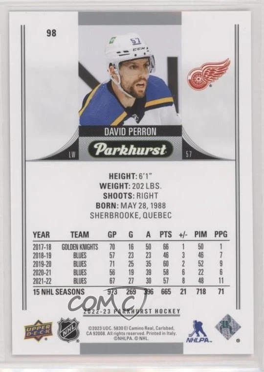 2022-23 Upper Deck Parkhurst Emerald Ice /10 David Perron #98 - Image 2 of 2