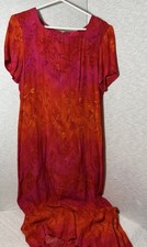 Vtg RJ & Co Women Sz 10 Floral Orange & Pink Maxi Lightweight Spring Dress