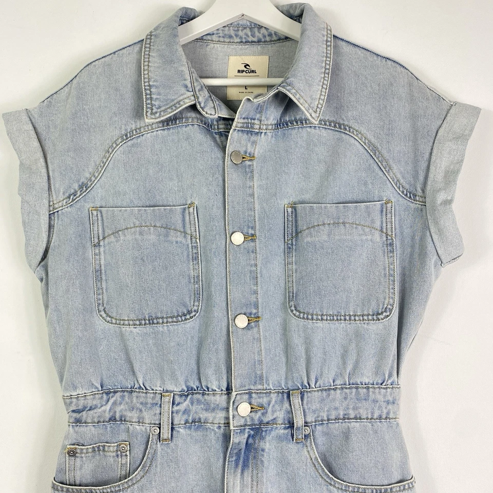 Rip Curl Jumpsuit Jeans Overall Gr.L Damen Einteiler Blau Kurzarm Shorts - Bild 3 von 4