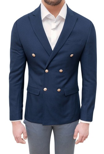 Giacca uomo sartoriale blu scuro doppiopetto blazer invernale elegante  cerimonia | eBay