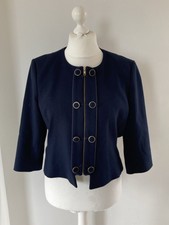 Somerset Alice Temperley 16 Navy Blue Cropped Jacket Gold Button Zip Up Bow Back