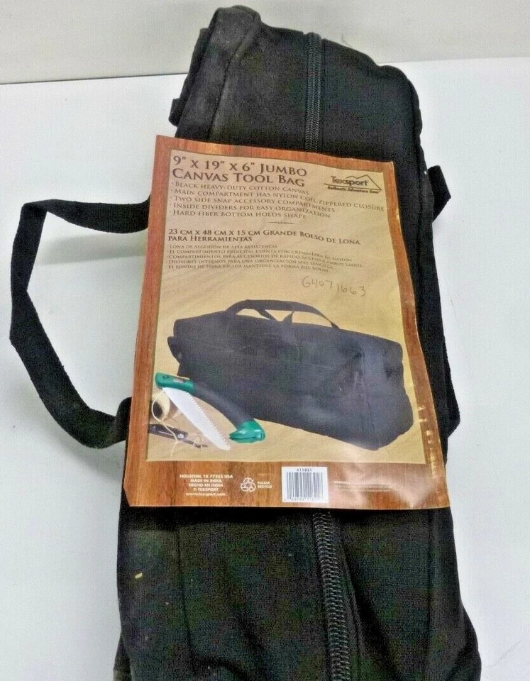 NUEVO TEXSPORT Bolsa de Herramientas de Uso General de Lona de 2 Bolsillos, 9"H x 19"W x 6"D, Negro Foto 3 de 3