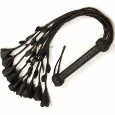 Real Genuine Cow Hide Leather Flogger 9 Braided Falls & Black Roses Heavy Duty
