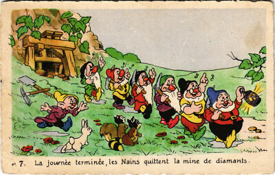 PC CPA DISNEY, THE SEVEN DWARFS WALKING HOME FROM THE MINE, POSTCARD (b15121)