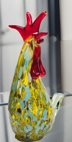 10" mundgeblasen Kunst Glas Hahn Murano Stil Statue Briefbeschwerer Konfetti grün - Bild 3 von 13