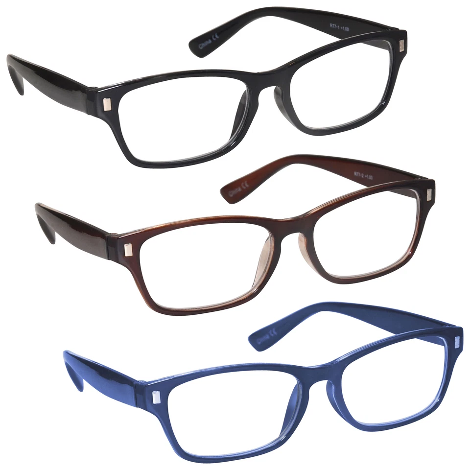 Multi Colour 3 Packs Mens Womens Reading Glasses UV Reader RRR77
