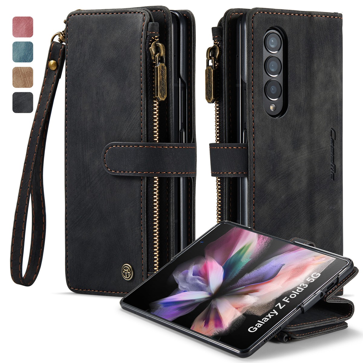 ★DESIGN SKIN★ Galaxy Z Fold 65 Banding Leather Strap Card For Samsung Galaxy Z Fold 7/6/5/4/3 Magnetic Leather Zipper