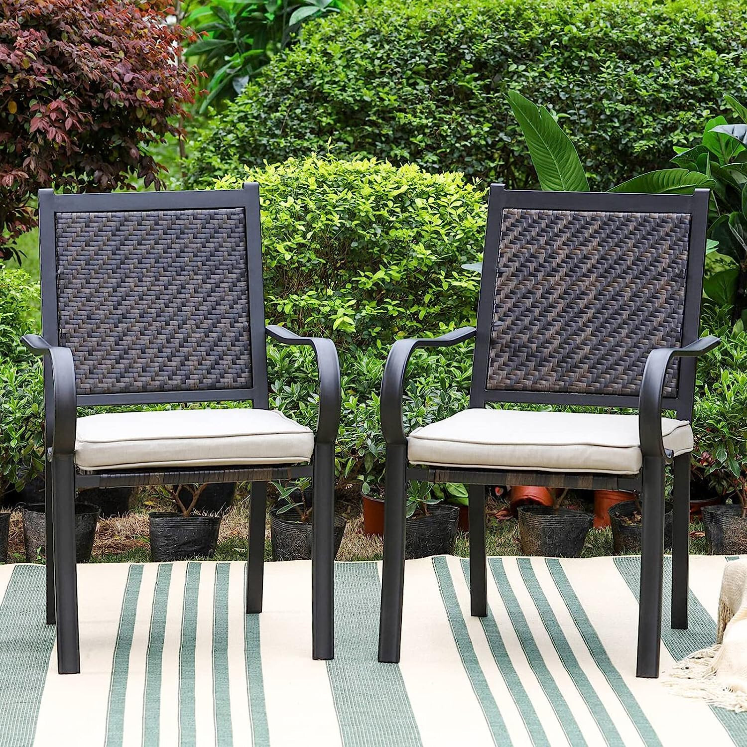 Outdoor Dining Chairs Set of 6 High Back Rattan Wicker Patio Chairs with Cushion
