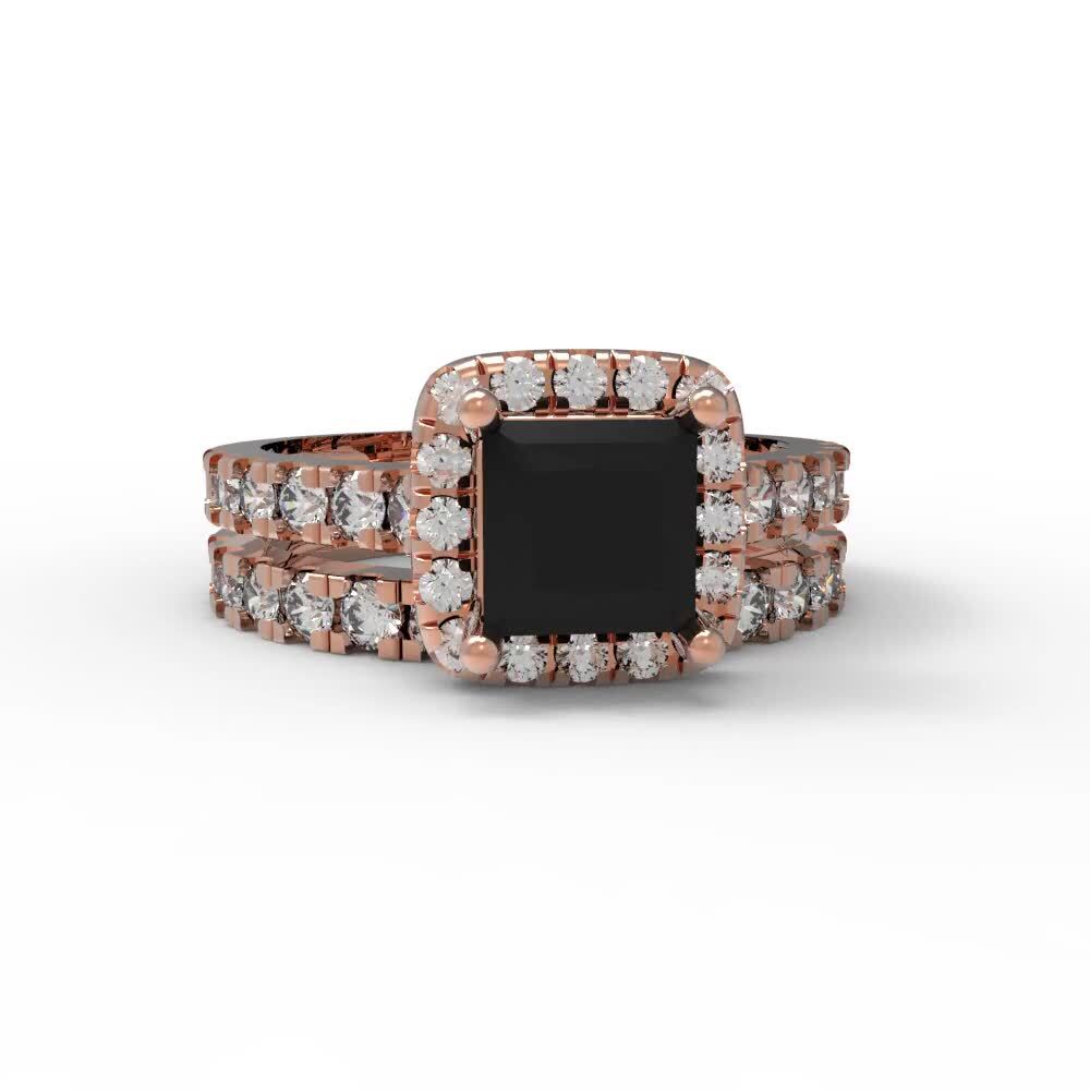 14K Natural Onyx Rose Gold Engagement Ring Wedding Band Bridal