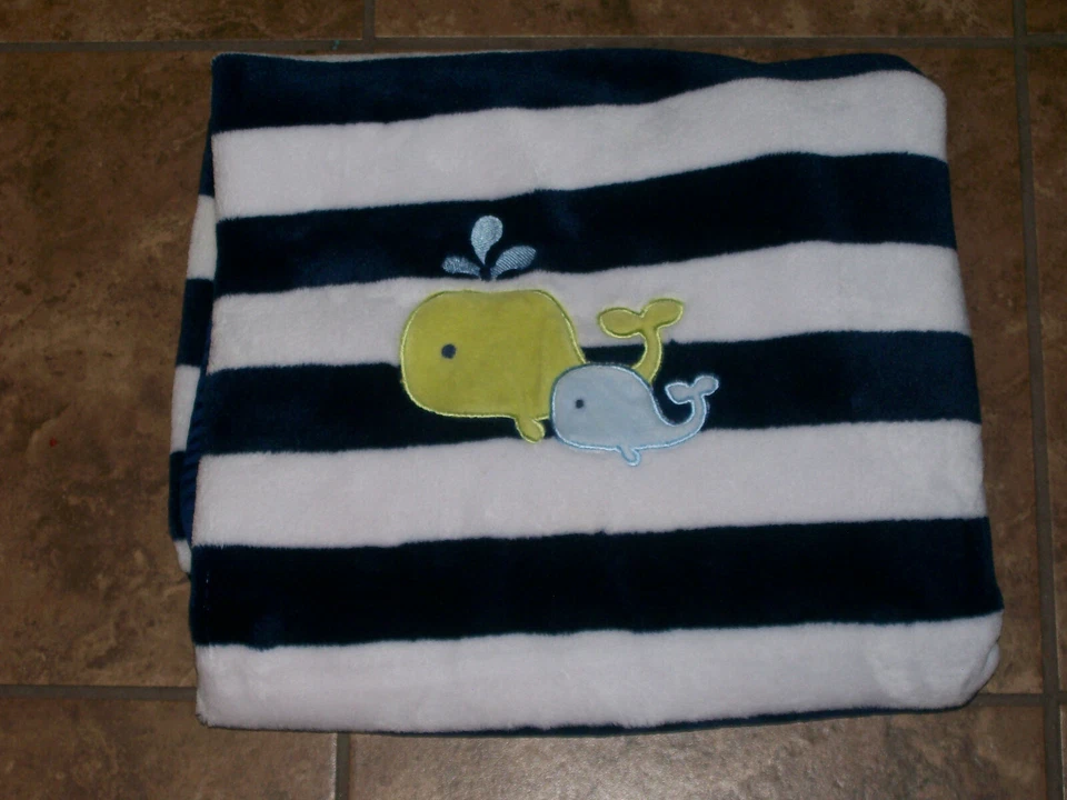 Circo 2 Whale Mom Baby Blanket Navy Blue White Stripe Security Lovey - Image 2 of 3