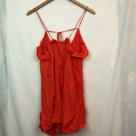 Romper ASTR cintura amarrada flutter sólido coral vermelho laranja sem mangas XS extra pequeno - Imagem 4 de 4