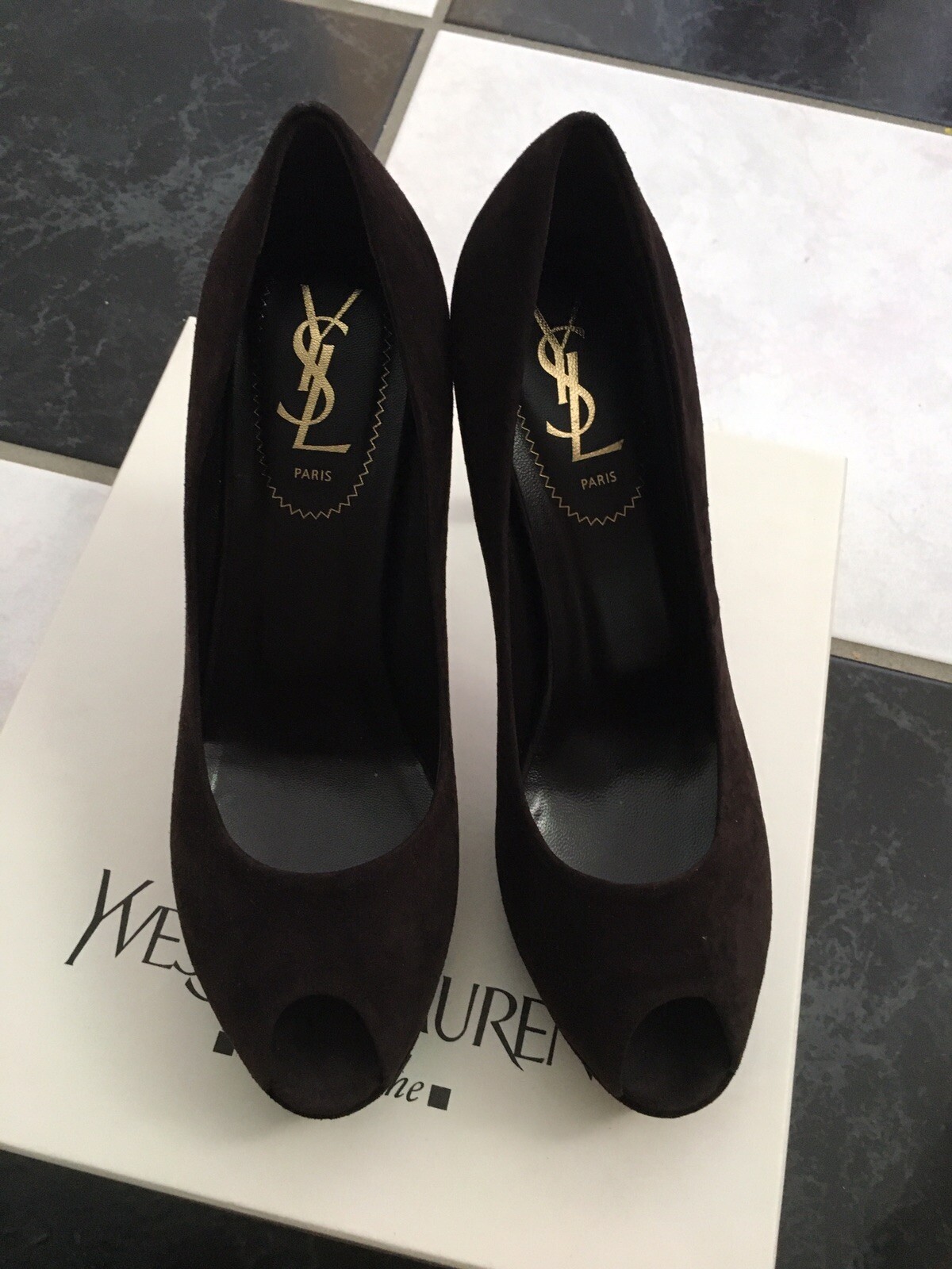 Nuove con scatola décolleté in pelle scamosciata 100% autentiche ysl Saint Laurent Palais 80 punta aperta $720