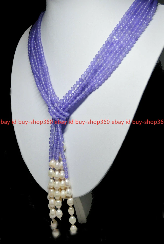 Collares largos de 50" encantadores 3 hebras gemas de alejandrita de 4 mm y perlas blancas Foto 2 de 4