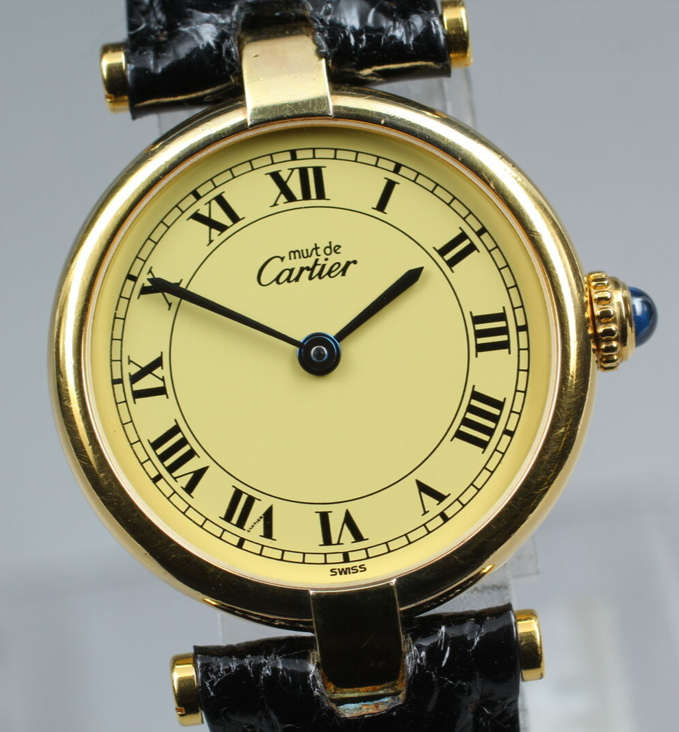 New Batt [N MINT] Cartier Must Vendome Vermeil 590004 Gold 925 Qz Ladies Watch