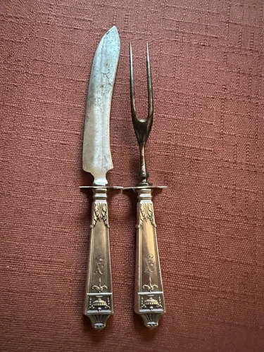 Gorham Sterling Silver Handle Landsdowne Steak 2 Piece Carving Set 93/8” Mono N