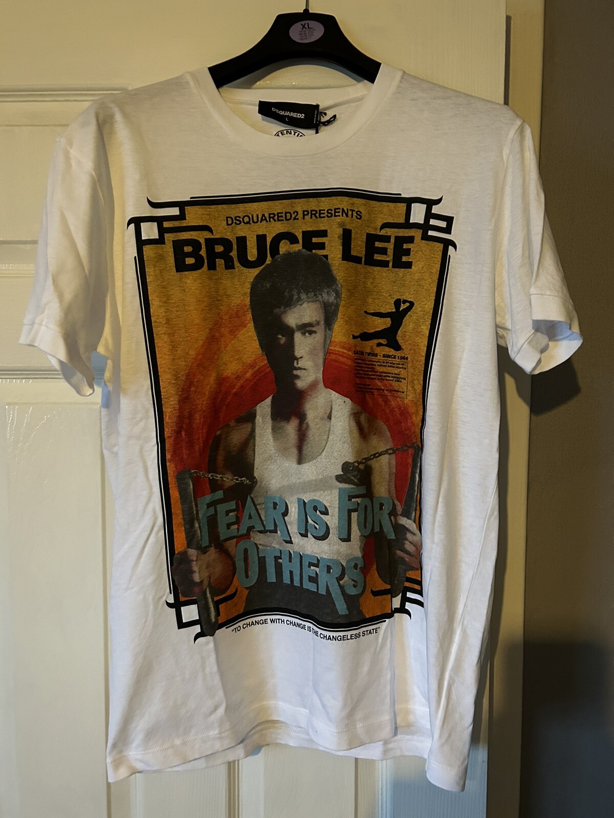 T shirt bianca Dsquared2 Bruce Lee Fear Is For Others taglia 