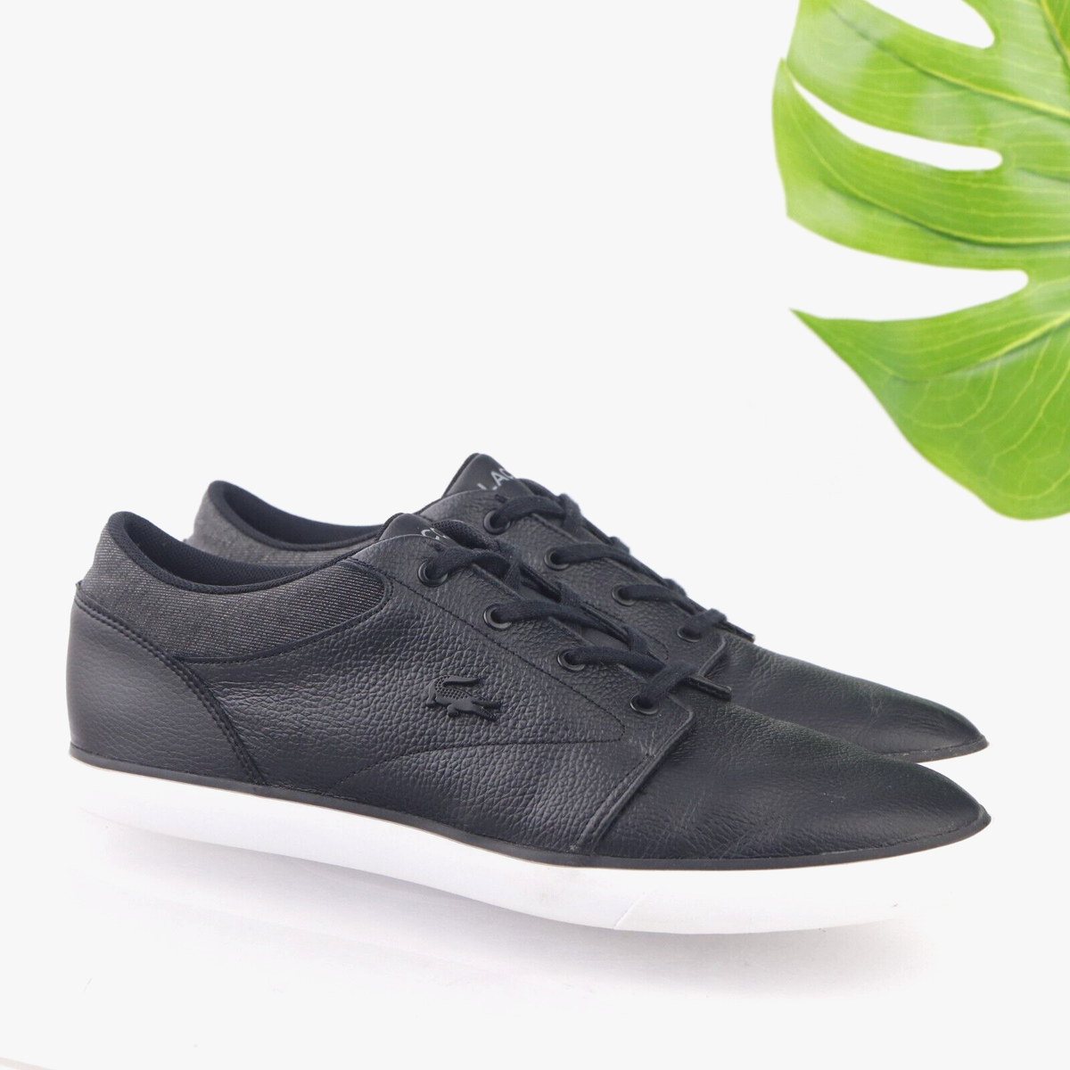 Lacoste Mens Minzah Sneaker Size 10.5 Black Leather Casual Shoe