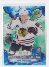 2021-22 UD ICE LEVEL 4 PREMIERES GREEN PARALLEL/799 MIKE HARDMAN #201 BLACKHAWKS
