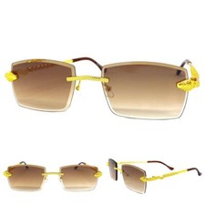 Men Classy Elegant Modern Sophisticated SUNGLASSES Rimless Gold Frame Honey Lens