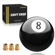 Universal No.8 Billiard Ball Gear Shifter Black Round Shift Knob With 3 Adapters