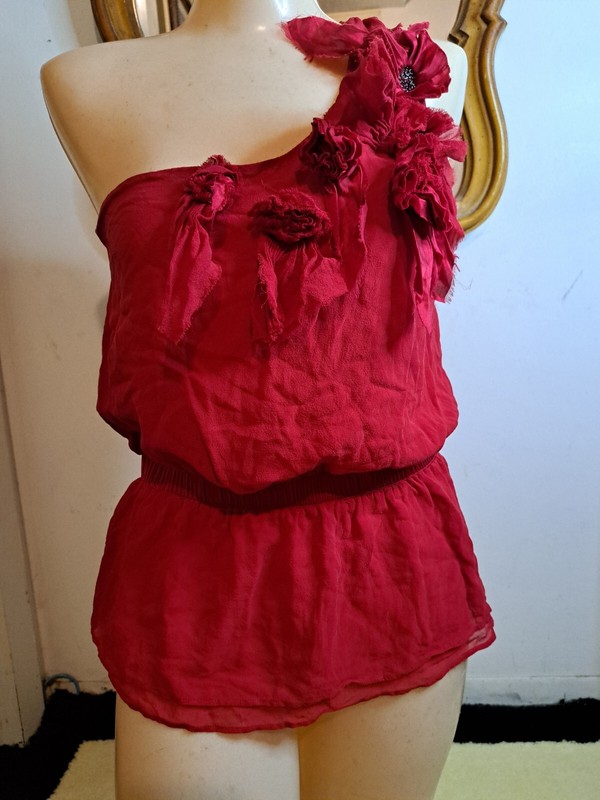 Bebe Red Ruffle One Shoulder Blouse