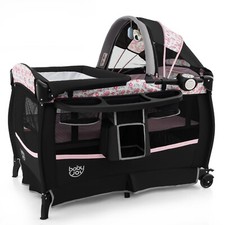 BABY JOY 4 in 1 Pack and Play, Portable Baby Playard with Bassinet  Flip-Awa...