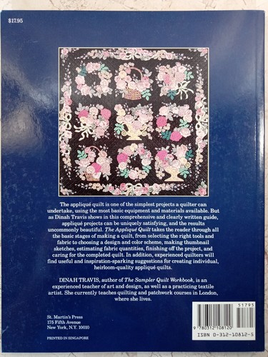The Applique Quilt Dinah Travis VTG 1993 PB 96p Plan Technique Tools Materials - Picture 2 of 12