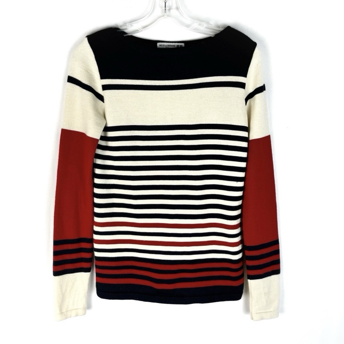 Uniqlo Ines De La Fressange Women's Blue Cream Red Striped Fitted Knit  Sweater